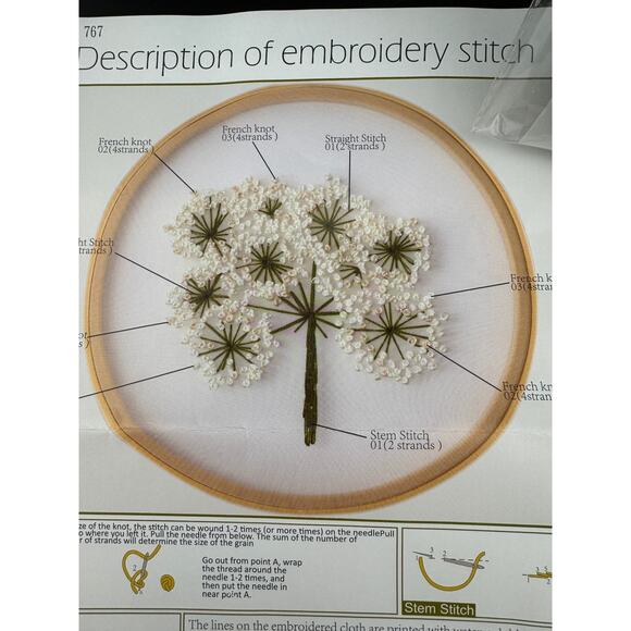 New Queen Anne's Lace Floral Embroidery Kit - No. 767 - Picture 2 of 3